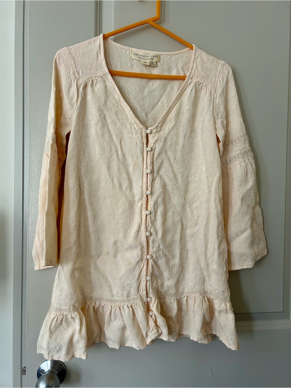 saltwater LUXE Cream Button-Front Ruffled Hem Tunic